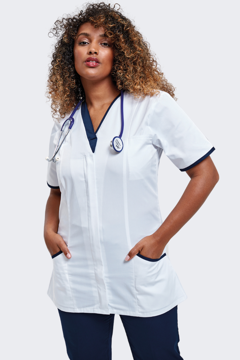 Premier Daisy Healthcare Tunic White with Navy Trim
